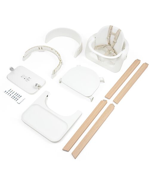 Stokke Sedia Evolutiva Steps con Baby Set Vassoio e Imbracatura - Bianco e Naturale - Dai 6 Mesi Seggioloni Pappa