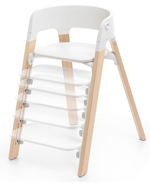 Stokke Sedia Evolutiva Steps con Baby Set Vassoio e Imbracatura - Bianco e Naturale - Dai 6 Mesi Seggioloni Pappa