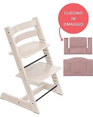 Stokke Sedia Evolutiva Tripp Trapp Bianco Calce in Legno di Faggio + Cuscino Mauve Omaggio! Seggioloni Pappa