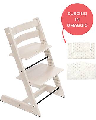 Stokke Sedia Evolutiva Tripp Trapp Bianco Calce in Legno di Faggio + Cuscino Wheat Cream Omaggio! Seggioloni Pappa