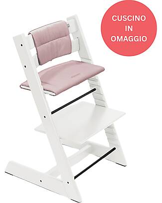 Stokke Sedia Evolutiva Tripp Trapp Bianco in Legno di Faggio + Cuscino Mauve Omaggio! Seggioloni Pappa