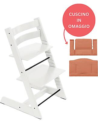Stokke Sedia Evolutiva Tripp Trapp Bianco in Legno di Faggio + Cuscino Terracotta Omaggio! Seggioloni Pappa