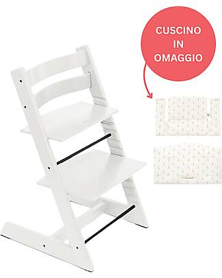 Stokke Sedia Evolutiva Tripp Trapp Bianco in Legno di Faggio + Cuscino Wheat Cream Omaggio! Seggioloni Pappa
