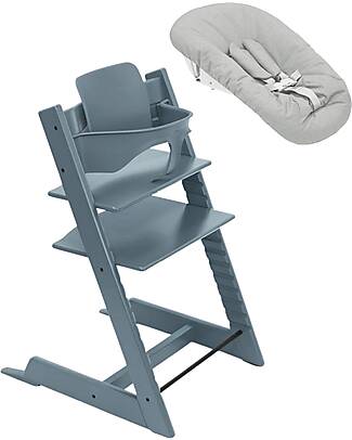 Stokke Sedia Evolutiva Tripp Trapp Fjord Blue in Faggio + Baby Set + Newborn Set Seggioloni Pappa