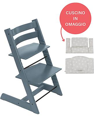 Stokke Sedia Evolutiva Tripp Trapp Fjord Blue in Legno di Faggio + Cuscino Star Silver Omaggio! Seggioloni Pappa