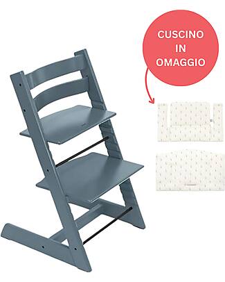 Stokke Sedia Evolutiva Tripp Trapp Fjord Blue in Legno di Faggio + Cuscino Wheat Cream Omaggio! Seggioloni Pappa