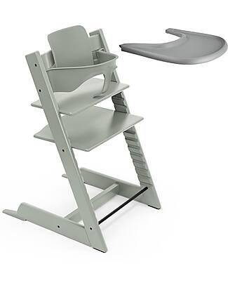 Stokke Sedia Evolutiva Tripp Trapp in Faggio + Baby Set Glacier Green + Vassoio Grigio - 6M+ Seggioloni Pappa