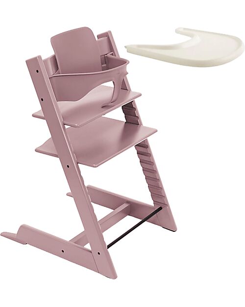 Stokke Sedia Evolutiva Tripp Trapp in Faggio + Baby Set Malva + Vassoio Vaniglia - 6M+ Seggioloni Pappa