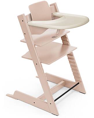 Stokke Sedia Evolutiva Tripp Trapp in Faggio + Baby Set Serene Pink + Vassoio Vaniglia - 6M+ Seggioloni Pappa