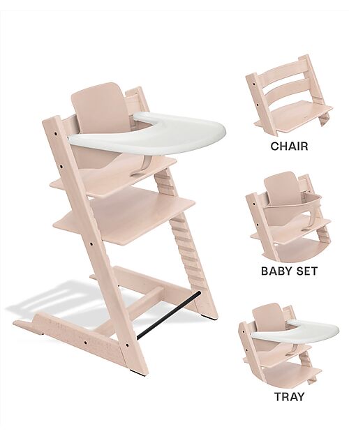 Stokke Sedia Evolutiva Tripp Trapp in Faggio + Baby Set Serene Pink + Vassoio Vaniglia - 6M+ Seggioloni Pappa