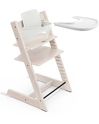 Stokke Sedia Evolutiva Tripp Trapp in Faggio + Baby Set + Vassoio Bianco Calce - 6M+ Seggioloni Pappa