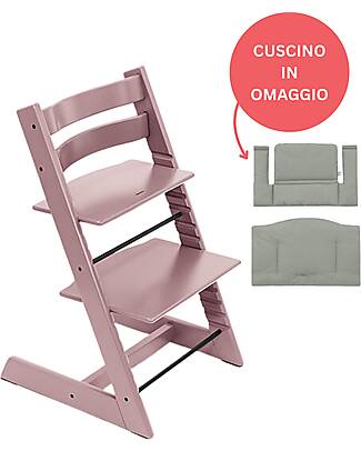 Stokke Sedia Evolutiva Tripp Trapp Malva in Legno di Faggio + Cuscino Glacier Green Omaggio! Seggioloni Pappa