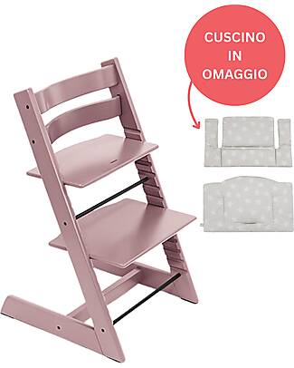 Stokke Sedia Evolutiva Tripp Trapp Malva in Legno di Faggio + Cuscino Star Silver Omaggio! Seggioloni Pappa