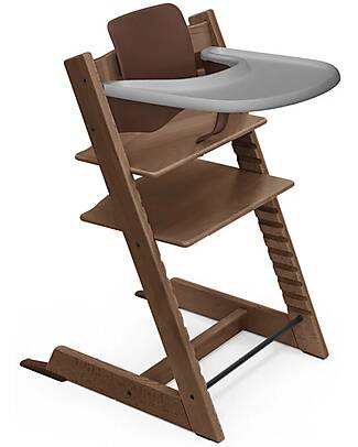 Stokke Sedia Evolutiva Tripp Trapp Marrone in Faggio + Baby Set + Vassoio Grigio - 6M+ Seggioloni Pappa