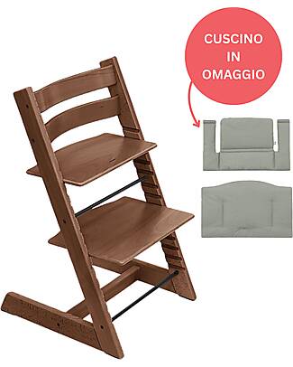 Stokke Sedia Evolutiva Tripp Trapp Marrone in Legno di Faggio + Cuscino Glacier Green Omaggio! Seggioloni Pappa