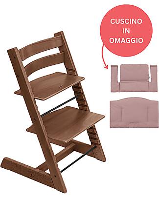 Stokke Sedia Evolutiva Tripp Trapp Marrone in Legno di Faggio + Cuscino Mauve Omaggio! Seggioloni Pappa