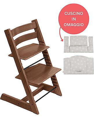 Stokke Sedia Evolutiva Tripp Trapp Marrone in Legno di Faggio + Cuscino Star Silver Omaggio! Seggioloni Pappa