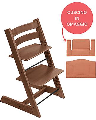 Stokke Sedia Evolutiva Tripp Trapp Marrone in Legno di Faggio + Cuscino Terracotta Omaggio! Seggioloni Pappa