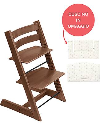 Stokke Sedia Evolutiva Tripp Trapp Marrone in Legno di Faggio + Cuscino White Wheat Omaggio! Seggioloni Pappa