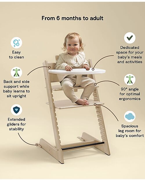 Stokke Sedia Evolutiva Tripp Trapp Naturale in Faggio + Baby Set + Vassoio Bianco - 6M+ Seggioloni Pappa