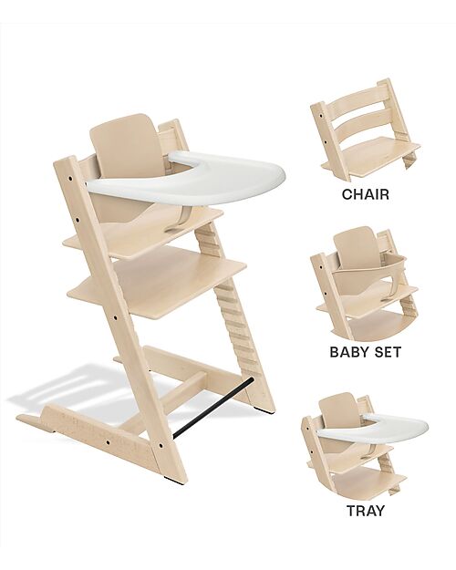 Stokke Sedia Evolutiva Tripp Trapp Naturale in Faggio + Baby Set + Vassoio Bianco - 6M+ Seggioloni Pappa