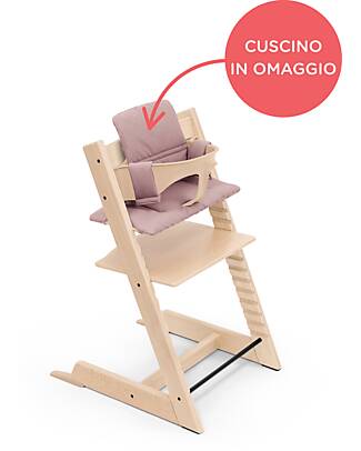 Stokke Sedia Evolutiva Tripp Trapp Naturale in Legno di Faggio + Cuscino Mauve Omaggio! Seggioloni Pappa