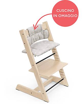 Stokke Sedia Evolutiva Tripp Trapp Naturale in Legno di Faggio + Cuscino Star Silver Omaggio! Seggioloni Pappa