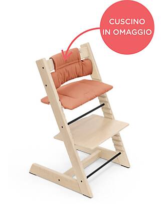 Stokke Sedia Evolutiva Tripp Trapp Naturale in Legno di Faggio + Cuscino Terracotta Omaggio! Seggioloni Pappa