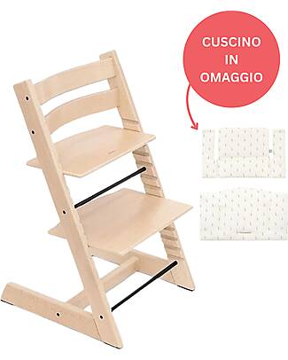 Stokke Sedia Evolutiva Tripp Trapp Naturale in Legno di Faggio + Cuscino Wheat Cream Omaggio! Seggioloni Pappa