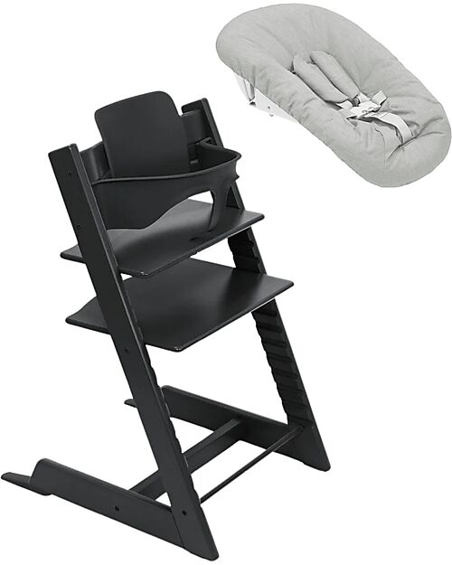 Stokke Sedia Evolutiva Tripp Trapp Nera in Faggio + Baby Set + Newborn Set Seggioloni Pappa