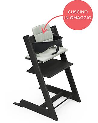 Stokke Sedia Evolutiva Tripp Trapp Nera in Legno di Faggio + Cuscino Glacier Green Omaggio! Seggioloni Pappa