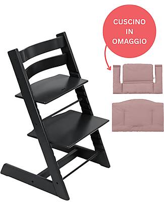 Stokke Sedia Evolutiva Tripp Trapp Nera in Legno di Faggio + Cuscino Mauve Omaggio! Seggioloni Pappa
