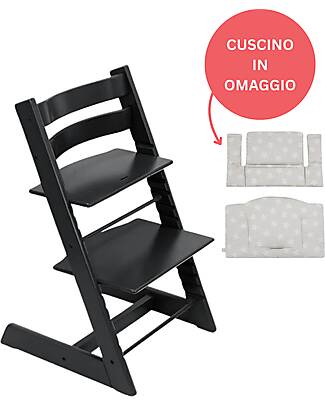 Stokke Sedia Evolutiva Tripp Trapp Nera in Legno di Faggio + Cuscino Star Silver Omaggio! Seggioloni Pappa