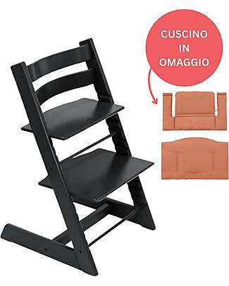 Stokke Sedia Evolutiva Tripp Trapp Nera in Legno di Faggio + Cuscino Terracotta Omaggio! Seggioloni Pappa