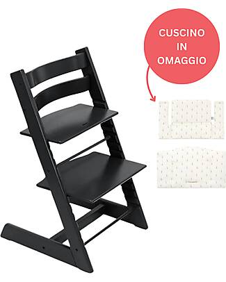 Stokke Sedia Evolutiva Tripp Trapp Nera in Legno di Faggio + Cuscino Wheat Cream Omaggio! Seggioloni Pappa