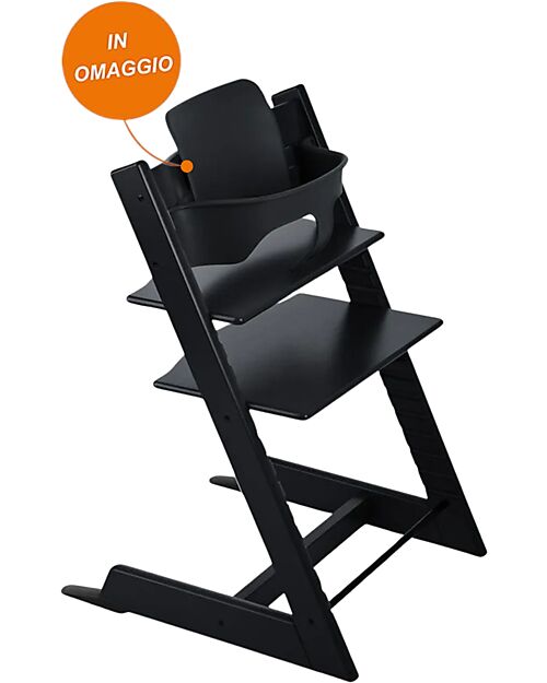 Stokke Sedia Evolutiva Tripp Trapp - Nero - Legno di Faggio - Baby Set in OMAGGIO! Seggioloni Pappa