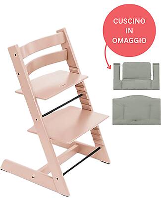 Stokke Sedia Evolutiva Tripp Trapp Serene Pink in Legno di Faggio + Cuscino Glacier Green Omaggio! Seggioloni Pappa
