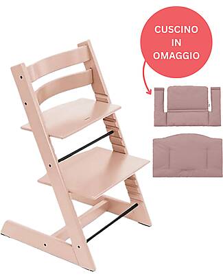 Stokke Sedia Evolutiva Tripp Trapp Serene Pink in Legno di Faggio + Cuscino Mauve Omaggio! Seggioloni Pappa