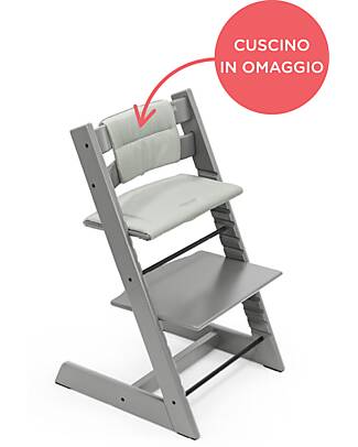 Stokke Sedia Evolutiva Tripp Trapp Storm Grey in Legno di Faggio + Cuscino Glacier Green Omaggio! Seggioloni Pappa