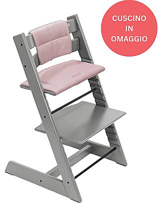 Stokke Sedia Evolutiva Tripp Trapp Storm Grey in Legno di Faggio + Cuscino Mauve Omaggio! Seggioloni Pappa