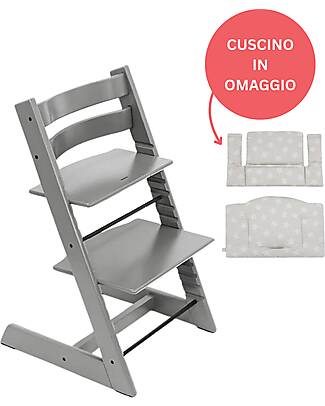 Stokke Sedia Evolutiva Tripp Trapp Storm Grey in Legno di Faggio + Cuscino Star Silver Omaggio! Seggioloni Pappa