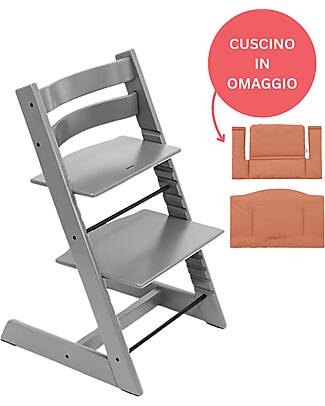 Stokke Sedia Evolutiva Tripp Trapp Storm Grey in Legno di Faggio + Cuscino Terracotta Omaggio! Seggioloni Pappa