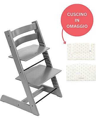 Stokke Sedia Evolutiva Tripp Trapp Storm Grey in Legno di Faggio + Cuscino Wheat Cream Omaggio! Seggioloni Pappa