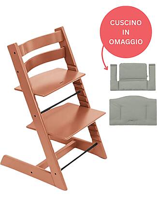 Stokke Sedia Evolutiva Tripp Trapp Terracotta in Legno di Faggio + Cuscino Glacier Green Omaggio! Seggioloni Pappa