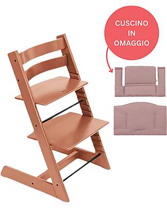 Stokke Sedia Evolutiva Tripp Trapp Terracotta in Legno di Faggio + Cuscino Mauve Omaggio! Seggioloni Pappa