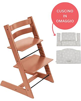 Stokke Sedia Evolutiva Tripp Trapp Terracotta in Legno di Faggio + Cuscino Star Silver Omaggio! Seggioloni Pappa