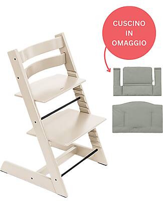 Stokke Sedia Evolutiva Tripp Trapp Vaniglia in Legno di Faggio + Cuscino Glacier Green Omaggio! Seggioloni Pappa
