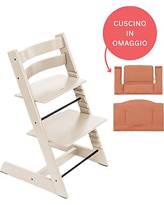 Stokke Sedia Evolutiva Tripp Trapp Vaniglia in Legno di Faggio + Cuscino Terracotta Omaggio! Seggioloni Pappa