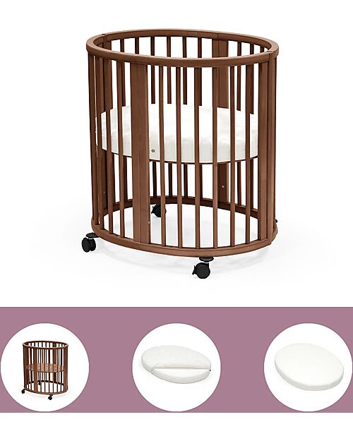 Stokke Set Completo Culla Sleepi Mini Marrone + Materassino + Lenzuolo Bianco Culle e Ceste