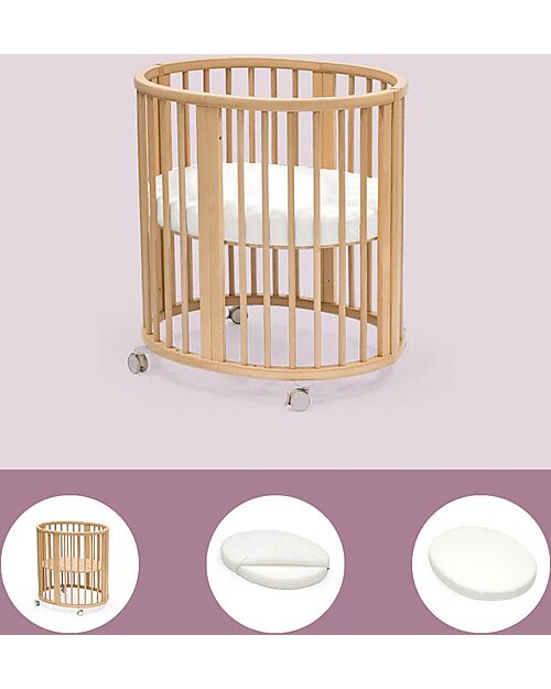 Stokke Set Completo Culla Sleepi Mini Natural + Materassino + Lenzuolo Bianco Culle e Ceste